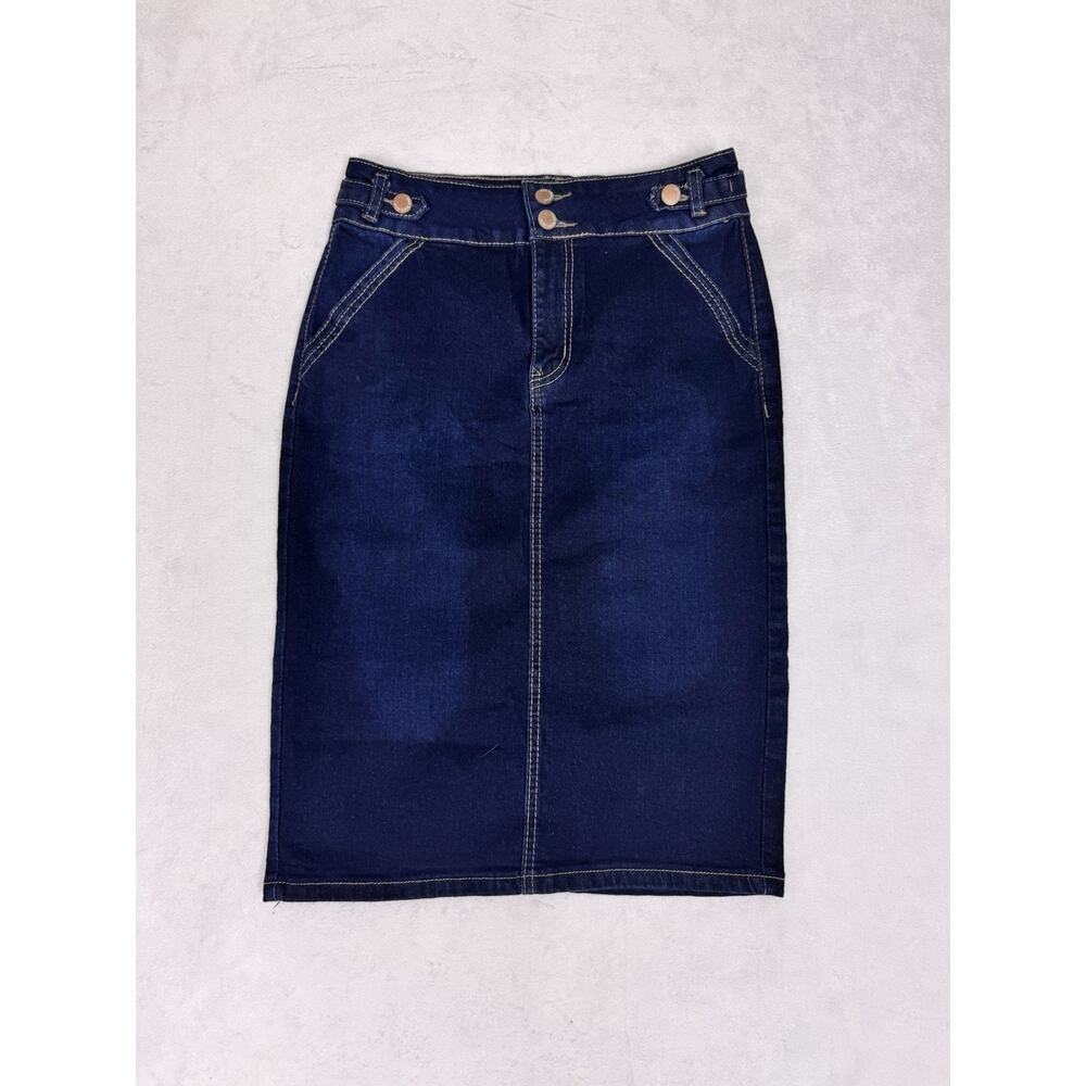 Nina Rossi Denim Pencil Skirt Small Stretch Dark Wash Knee Length